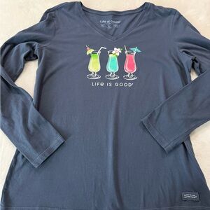 Life is Good Women's Long Sleeve Crusher Lite Vee - 3 Cocktails Size Large E45